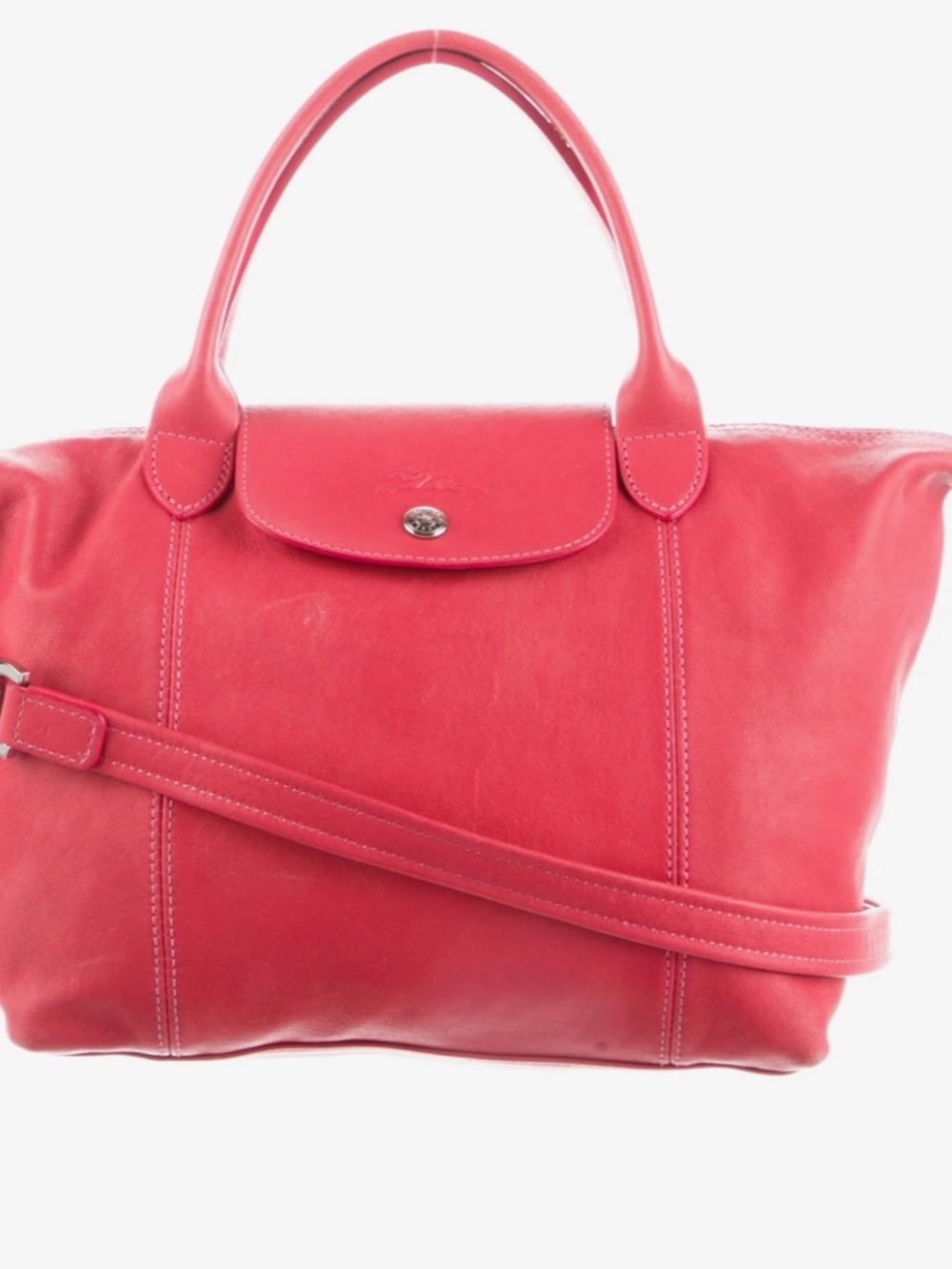 Longchamp Le Pliage Cuir Tote Coral Silver Hardware